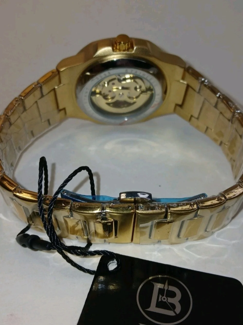 BIBI Men's Gold Automatic Watch Open Heart Blue Dial Stainless Steel Bracelet...